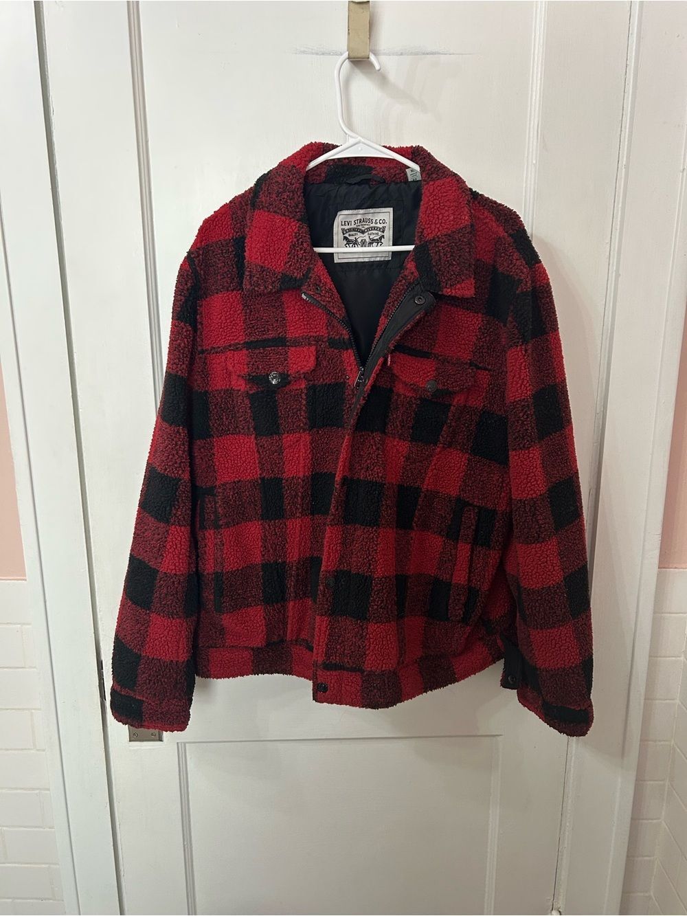 Levi's Red and Black Buffalo Plaid Teddy Jacket